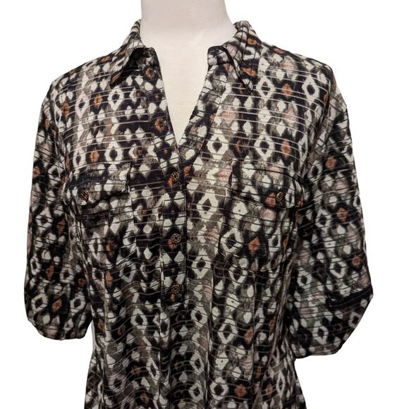 3/4 Sleeve Collared Shirt with Pockets Size Size PXL - Picture 2 of 6